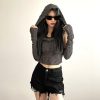Women’s Ripped Hoodie Sweater Vest Hollow Out Hooded Crop Top Knit Pullover Streetwear with Oversleeve