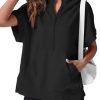 Womens Oversized Half Zip Hoodies Short Sleeve Casual Sweatshirts Pullover Tops with Pockets