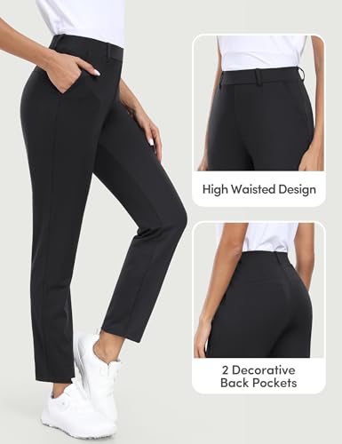 Stretchy Womens Golf Pants 7/8 Ankle Pull On Work Pants Athletic Business Casual Travel Dress Pants with Pockets Petite