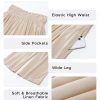 Capri Pants for Women High Waisted Wide Leg Linen Palazzo Trousers Pull On Elastic Smock Waist Loose Flowy Pants