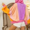 Women's Fall Warm Color Block Zip Up Jacket Oversized Winter Casual Y2K Sweatshirt Hoodie Tops