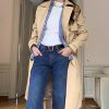Women's 3/4 Length Double Breasted Trench Coat Lapel Jacket with Belt