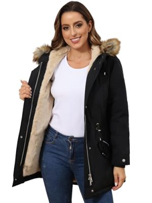 Women's Winter Coats Fleece Lined Parka Jacket Hooded Long Winter Warm Parka Coat with Pockets