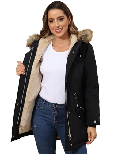 Women's Winter Coats Fleece Lined Parka Jacket Hooded Long Winter Warm Parka Coat with Pockets