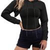 Women's Super Cropped Hoodie Drawstring Zip Up Sweatshirt Long Sleeve Pullover Top