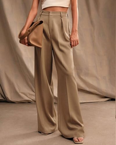 Womens Wide Leg Pants High Waist Straight Work Pants Office Business Casual Palazzo Trousers with Pockets