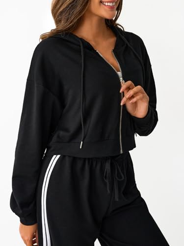 Cropped Zip Up Hoodie Women Long Sleeve Crop Sweatshirts Jackets