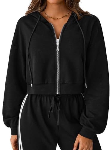 Cropped Zip Up Hoodie Women Long Sleeve Crop Sweatshirts Jackets