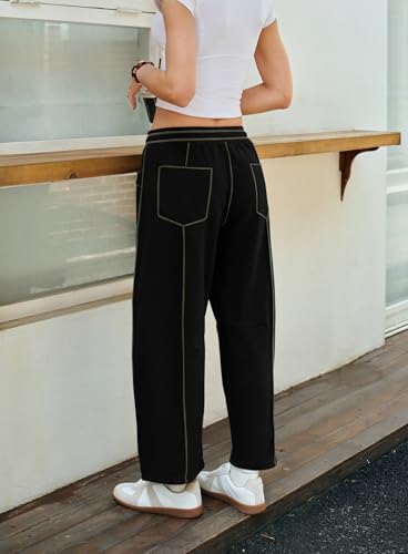 Womens Baggy Wide Leg Pants Casual Summer Palazzo Pants Drawstring Waist Barrel Sweatpants with Pockets