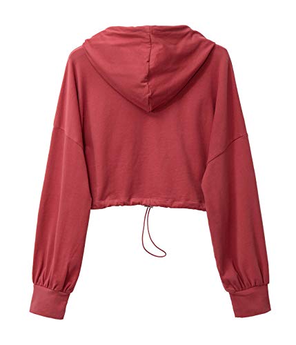Womens Pullover Cropped Hoodies Long Sleeve Drawstring Casual Crop Top