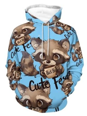 Raccoon Cute But Feral Loves Coffee Adult Pullover Hoodies Long Sleeve Sweatshirt Casual Tops with Pockets for Women Men