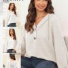 Hoodies for Women Waffle Knit Long Sleeve Drawstring Button V Neck Casual Pullover Sweatshirt Hooded Tops