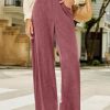 Women's Corduroy Pants Casual High Waisted Baggy Wide Leg Elastic Waist Loose Trousers with Pockets