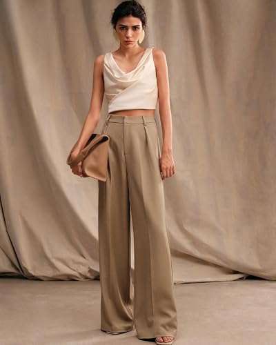 Womens Wide Leg Pants High Waist Straight Work Pants Office Business Casual Palazzo Trousers with Pockets