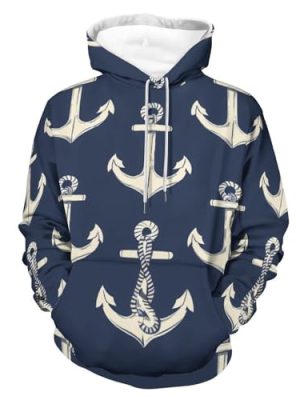 Anchors Nautical Pattern Adult Hoodies Pullover Hooded Sweatshirts Long Sleeve Sweater Tops with Pocket