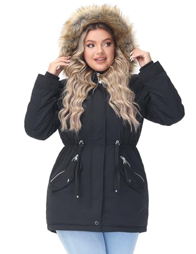 Women's Winter Coats Fleece Lined Parka Jacket Hooded Long Winter Warm Parka Coat with Pockets