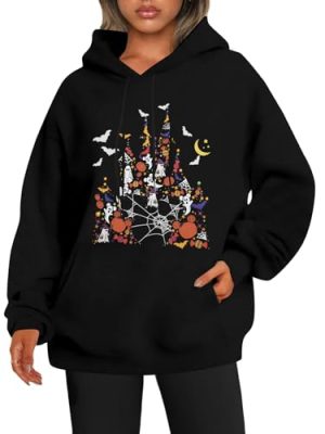 Halloween Sweatshirt for Women Spooky Ghost Hoodie Magic Kingdom Pullover Tops Fall Holiday Long Sleeve Shirt