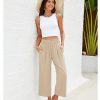 Capri Pants for Women High Waisted Wide Leg Linen Palazzo Trousers Pull On Elastic Smock Waist Loose Flowy Pants
