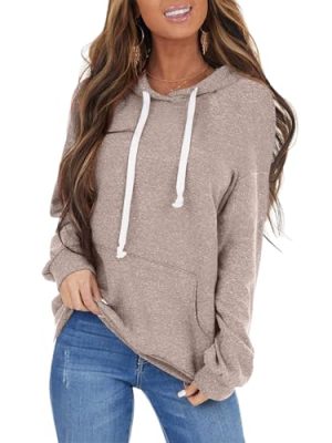 Women's Long Sleeve Drawstring Hoodies Sweatshirt Casual Loose Lightweight Pullover Tops with Pocket