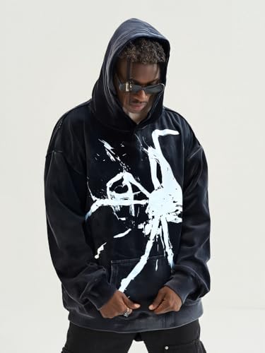 Y2K Goth Hoodie Skull/Spider Print Streetwear Unisex Oversized Sweatshirt for Men Women Vintage Harajuku Fashion
