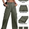 Women High Waisted Cargo Pants Wide Leg Casual Pants 6 Pockets Combat Military Trousers