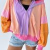 Women's Fall Warm Color Block Zip Up Jacket Oversized Winter Casual Y2K Sweatshirt Hoodie Tops