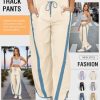 Women's Baggy Wide Leg Pants Casual Drawstring Elastic Waisted Contrast Color Workout Y2K Track Pants