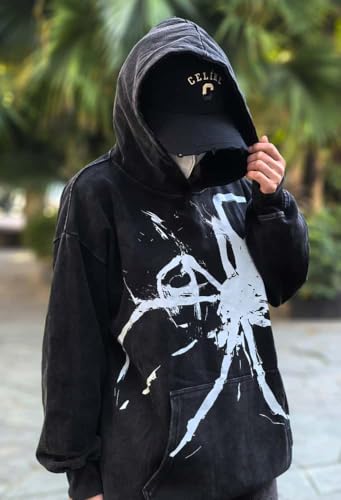 Y2K Goth Hoodie Skull/Spider Print Streetwear Unisex Oversized Sweatshirt for Men Women Vintage Harajuku Fashion