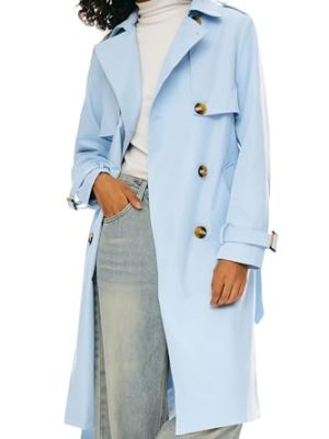 Women's 3/4 Length Double Breasted Trench Coat Lapel Jacket with Belt