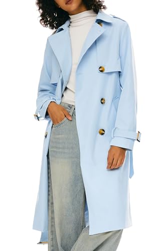 Women's 3/4 Length Double Breasted Trench Coat Lapel Jacket with Belt