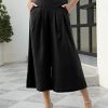 Women' s Culottes Linen Blend Wide Leg Pants Elastic Waist Casual Palazzo Trousers with Pockets Capris