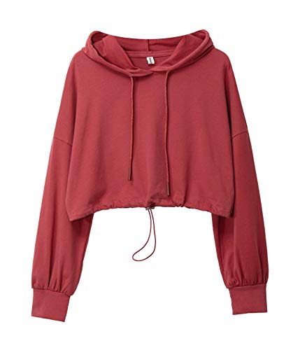 Womens Pullover Cropped Hoodies Long Sleeve Drawstring Casual Crop Top
