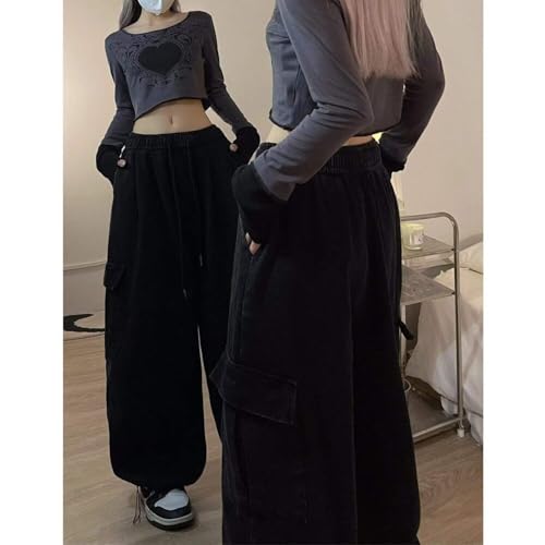 Baggy Cargo Pants for Women Men Y2k Wide Leg Sweatpants High Waisted Drawstring Pants Hip Hop Clothes