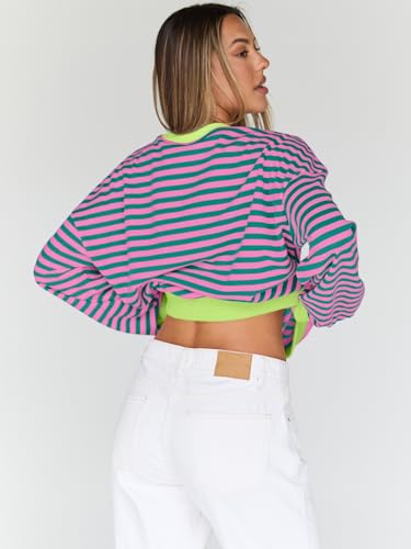 Oversized Sweatshirt for Women 2025 Summer Crewneck Striped Long Sleeve Shirts Hoodies Cute Top Y2K Outfits