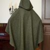 Women Tweed Hooded Belted Cloak Buttons Closure Sleeveless Satin Lining Wool Poncho