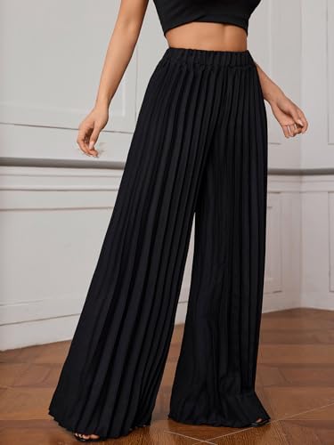 Women's Wide Leg Palazzo Pleated Pants High Waisted Flowy Loose Dressy Casual Long Trousers