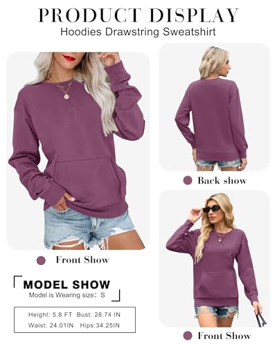 Womens Long Sleeve Sweatshirt Casual Crewneck Plain Pullover Tops with Pockets