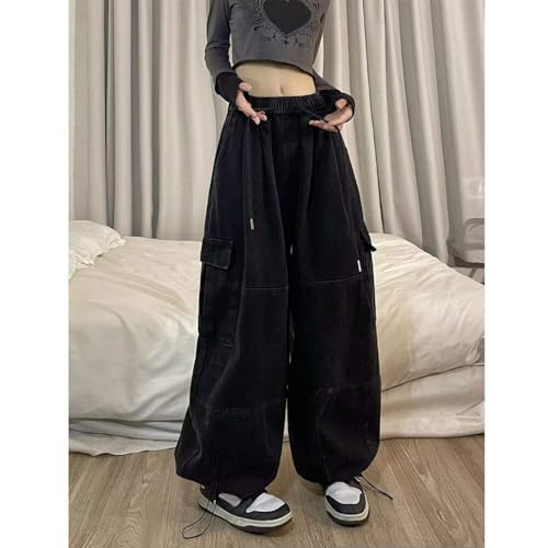Baggy Cargo Pants for Women Men Y2k Wide Leg Sweatpants High Waisted Drawstring Pants Hip Hop Clothes