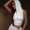 Rave Outfits for Women Sexy Backless Hoodie Draped Halter Tank Top Going Out Concert Festival Party Streetwear