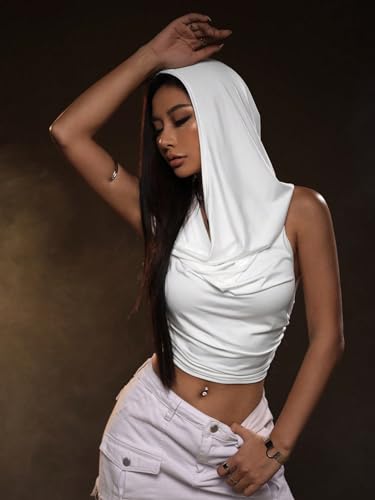Rave Outfits for Women Sexy Backless Hoodie Draped Halter Tank Top Going Out Concert Festival Party Streetwear