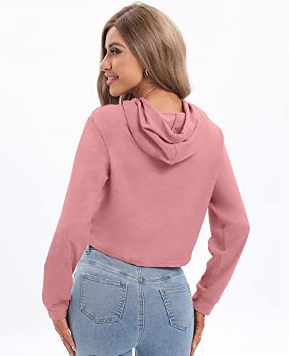 Women's Drawstring Cropped Hoodie Casual Hoodies for Women Workout Crop Tops Sweatshirt Long Sleeve Crop Top
