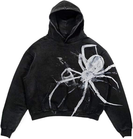Y2K Halloween Skull/Spider Print Hoodie Men's Casual Gothic Hooded Sweatshirt Fashion Tops Harajuku