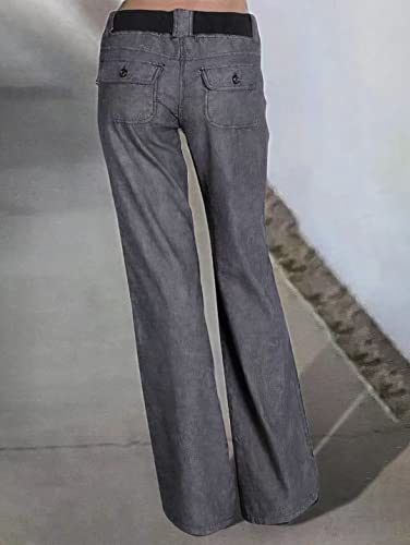 Low Rise Cargo Wide Leg Pants for Women Drawstring Flap Pockets Y2K Bow Tie Casual Flare Pants