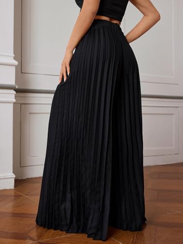 Women's Wide Leg Palazzo Pleated Pants High Waisted Flowy Loose Dressy Casual Long Trousers