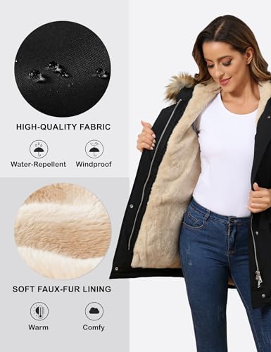 Women's Winter Coats Fleece Lined Parka Jacket Hooded Long Winter Warm Parka Coat with Pockets