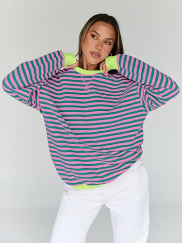 Oversized Sweatshirt for Women 2025 Summer Crewneck Striped Long Sleeve Shirts Hoodies Cute Top Y2K Outfits