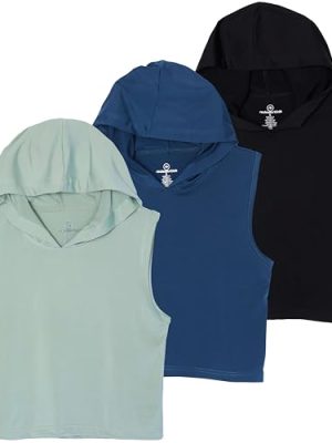 3 Pack: Women's Dry-Fit Sleeveless Cropped Tank Top Hoodie - Athletic Crop Sweatshirt