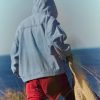 Women Casual Denim Shirt Hoodies Pullover Oversized Jean Jacket Sweatshirt Long Sleeves Half Zip Western Blouse Top