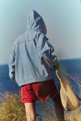 Women Casual Denim Shirt Hoodies Pullover Oversized Jean Jacket Sweatshirt Long Sleeves Half Zip Western Blouse Top