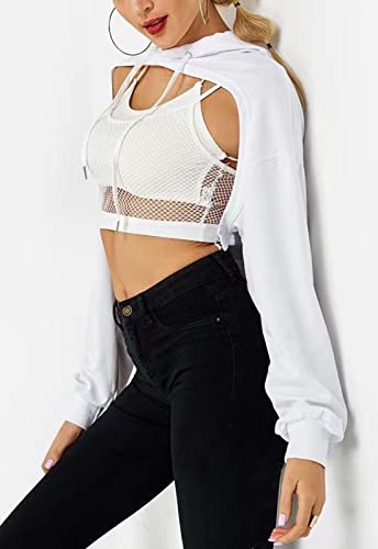 Women Long Sleeve Cropped Super Crop Top Hoodies Sweatshirt Aesthetic Punk Hip Hop Dance Sexy Rave Cloth